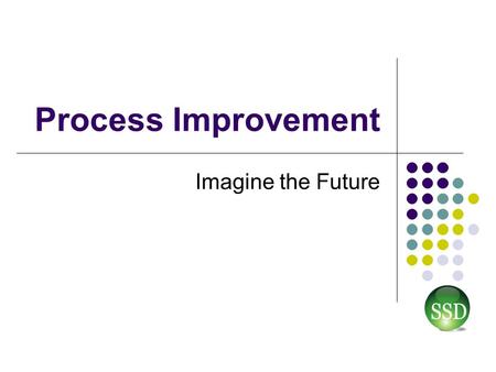 Process Improvement Imagine the Future. What is Process Improvement? Better (Quality) Faster (More Efficiency) Cost Effective Profit (King) Savings Cost.