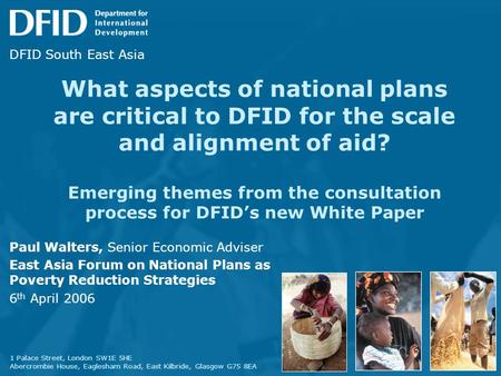 What aspects of national plans are critical to DFID for the scale and alignment of aid? Emerging themes from the consultation process for DFID’s new White.