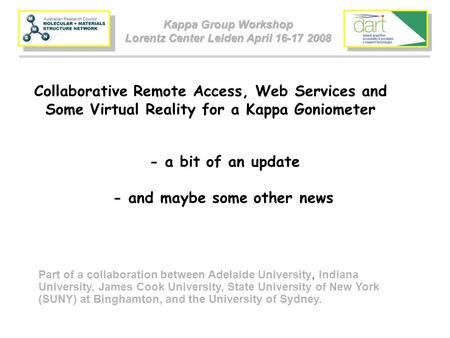 Kappa Group Workshop Lorentz Center Leiden April 16-17 2008 Kappa Group Workshop Lorentz Center Leiden April 16-17 2008 Part of a collaboration between.