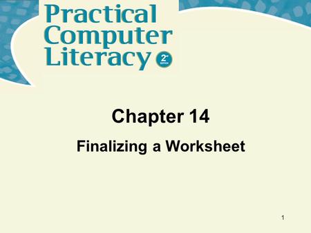 1 Chapter 14 Finalizing a Worksheet. Practical Computer Literacy, 2 nd edition Chapter 14 2 What’s Inside and on the CD? In this chapter, you will learn.