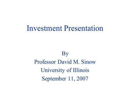 Investment Presentation