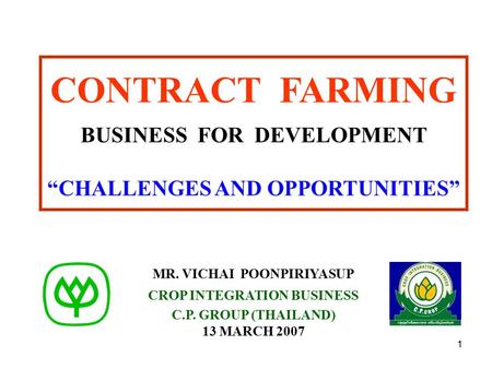 CONTRACT FARMING BUSINESS FOR DEVELOPMENT