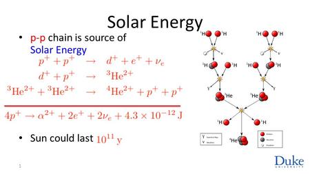 Solar Energy p-p chain is source of Solar Energy Sun could last 1.