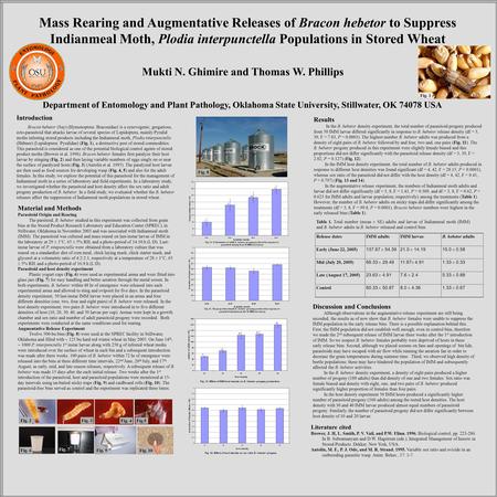 Mass Rearing and Augmentative Releases of Bracon hebetor to Suppress Indianmeal Moth, Plodia interpunctella Populations in Stored Wheat Mukti N. Ghimire.