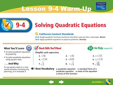 Lesson 9-4 Warm-Up.