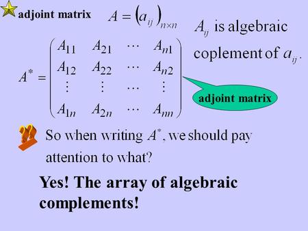 Adjoint matrix Yes! The array of algebraic complements!