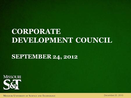 CORPORATE DEVELOPMENT COUNCIL SEPTEMBER 24, 2012 December 20, 2010.