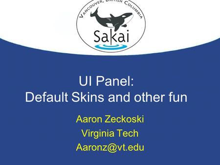 UI Panel: Default Skins and other fun Aaron Zeckoski Virginia Tech