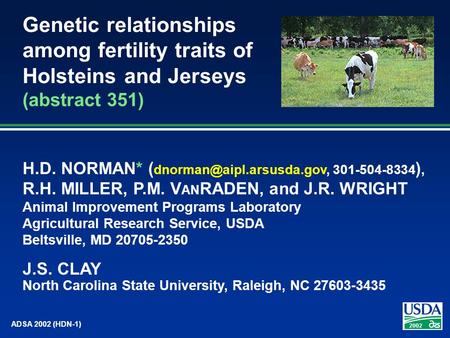 2002 ADSA 2002 (HDN-1) H.D. NORMAN* ( 301-504-8334 ), R.H. MILLER, P.M. V AN RADEN, and J.R. WRIGHT Animal Improvement Programs.