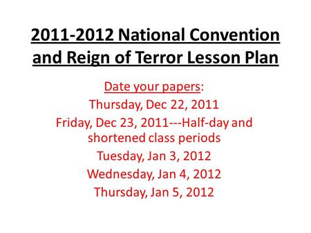 National Convention and Reign of Terror Lesson Plan