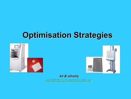 Optimisation Strategies Ali B alhailiy