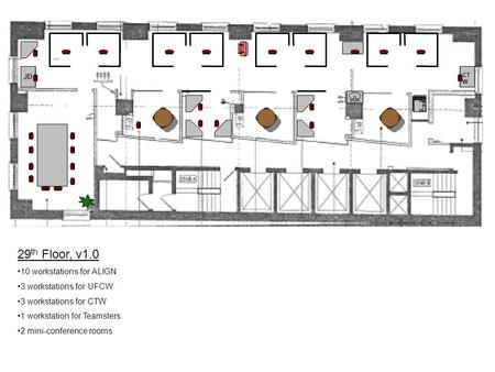 29 th Floor, v1.0 10 workstations for ALIGN 3 workstations for UFCW 3 workstations for CTW 1 workstation for Teamsters 2 mini-conference rooms JD CTW.