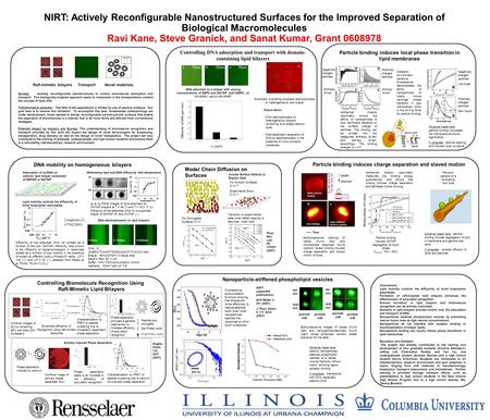 NIRT: Actively Reconfigurable Nanostructured Surfaces for the Improved Separation of Biological Macromolecules Ravi Kane, Steve Granick, and Sanat Kumar,