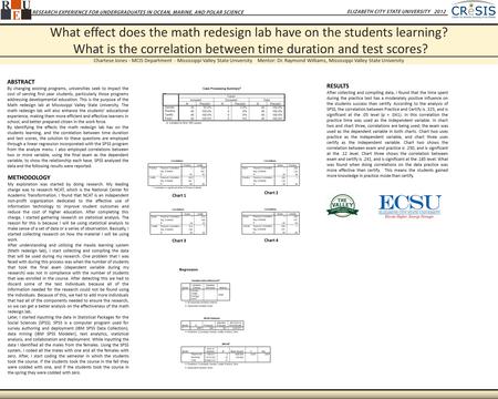 Chartese Jones - MCIS Department - Mississippi Valley State University Mentor: Dr. Raymond Williams, Mississippi Valley State University What effect does.