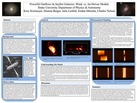 Powerful Outflows In Seyfert Galaxies: Wind- vs. Jet-Driven Models Drake University Department of Physics & Astronomy Kory Kreimeyer, Deanna Berget, Julie.