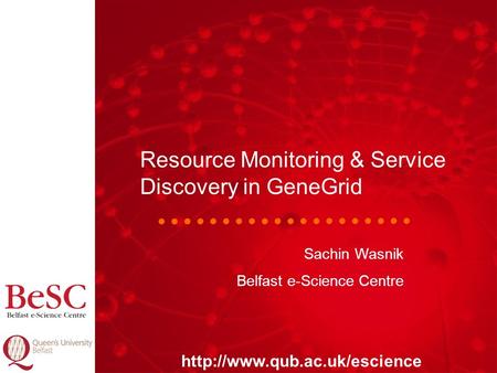 Resource Monitoring & Service Discovery in GeneGrid Sachin Wasnik Belfast e-Science Centre.