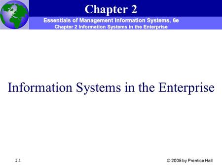 2.1 Information Systems in the Enterprise Chapter 2 Essentials of Management Information Systems, 6e Chapter 2 Information Systems in the Enterprise ©