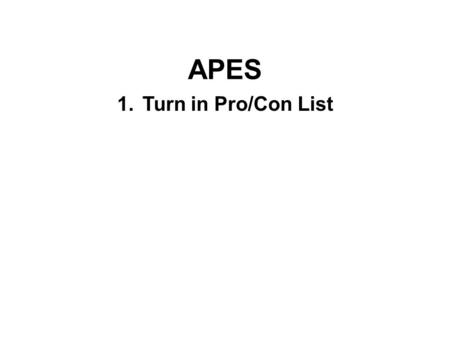 APES 1.Turn in Pro/Con List. Synfuels = Synthetic fuels Produced from coal, natural gas, or biomass feedstock through chemical conversion.