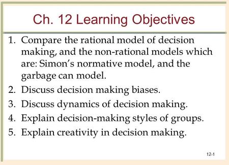 Ch. 12 Learning Objectives