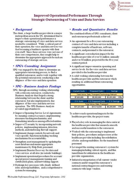 Improved Operational Performance Through Strategic Outsourcing of Voice and Data Services BackgroundBackground The client, a large healthcare provider.