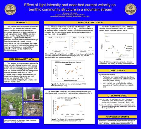 Printed by www.postersession.com My results indicate that:  Periphyton and macroinvertebrate abundance had a positive relationship to light intensity.