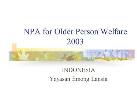 NPA for Older Person Welfare 2003 INDONESIA Yayasan Emong Lansia.