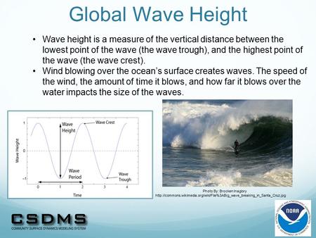 Global Wave Height Wave height is a measure of the vertical distance between the lowest point of the wave (the wave trough), and the highest point of the.