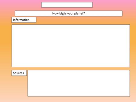 How big is your planet? Sources Information. Where is water found on the planet? Sources Information.