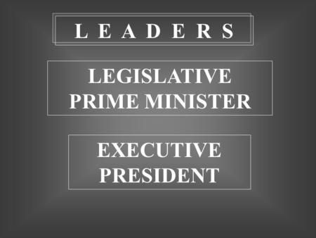 LEGISLATIVE PRIME MINISTER EXECUTIVE PRESIDENT L E A D E R S.