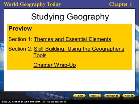 Studying Geography Preview Section 1: Themes and Essential Elements