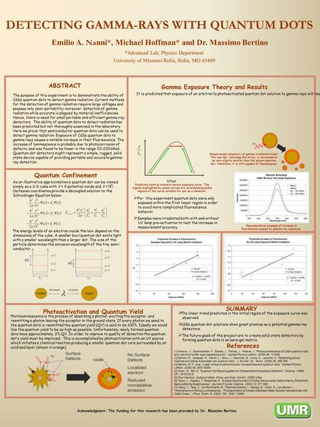 SUMMARY Acknowledgment: The funding for this research has been provided by Dr. Massimo Bertino DETECTING GAMMA-RAYS WITH QUANTUM DOTS Emilio A. Na nni*,