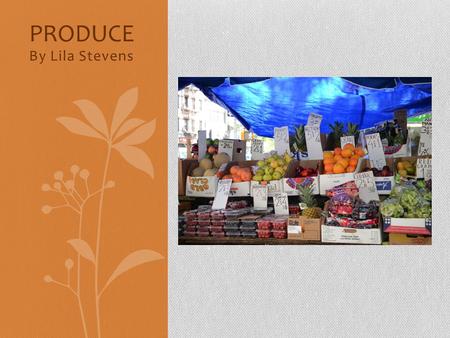 By Lila Stevens PRODUCE. Produce is fruits and vegetables. Produce comes in many different forms, and can be found in many different places.