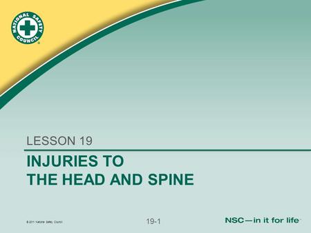 © 2011 National Safety Council 19-1 INJURIES TO THE HEAD AND SPINE LESSON 19.