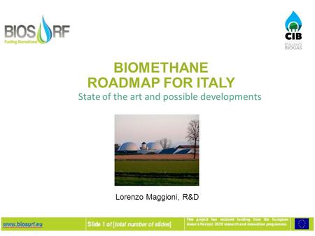 BIOMETHANE ROADMAP FOR ITALY State of the art and possible developments Lorenzo Maggioni, R&D.