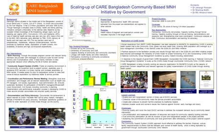 Scaling-up of CARE Bangladesh Community Based MNH Initiative by Government Contacts: ∞ Dr Jahangir Hossain ∞ Dr Shamraj Arefin ∞ Dr Md. Ahsanul Islam Background.