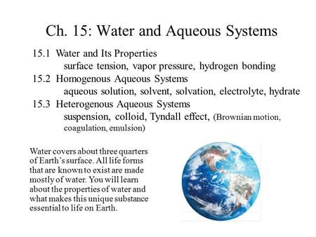 Ch. 15: Water and Aqueous Systems