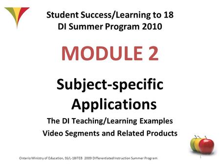 Ontario Ministry of Education, SS/L-18ITEB 2009 Differentiated Instruction Summer Program 1 Student Success/Learning to 18 DI Summer Program 2010 MODULE.