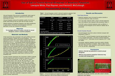 Use of Salt to Control Annual Bluegrass in Seashore Paspalum. Lewayne White, Paul Raymer, and Patrick E. McCullough Introduction  Annual bluegrass (Poa.