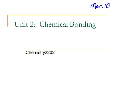 Unit 2: Chemical Bonding Chemistry2202 1. Outline  Bohr diagrams  Lewis Diagrams  Types of Bonding  Ionic bonding  Covalent bonding (Molecular) 