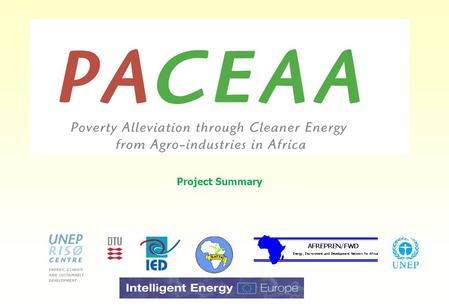 Project Summary. Agro-Industries Tea Industries Sugar, Pulp, forest products, palm oil, grund nuts, sisal & rice Industries COGEN AFRICA Bioenergy GTIEA.