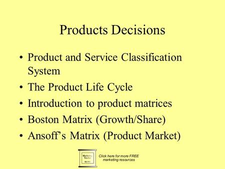 Products Decisions Product and Service Classification System