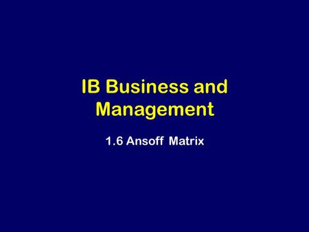 IB Business and Management