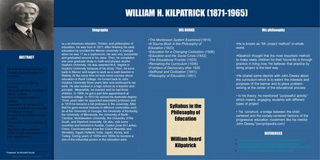 Poster Design & Printing by Genigraphics ® - 800.790.4001 WILLIAM H. KILPATRICK (1871-1965) biographyHis philosophy HIS BOOKS REFERENCES ABSTRACT Prepared.