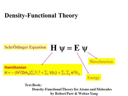 H y = E y Density-Functional Theory SchrÖdinger Equation Wavefunction