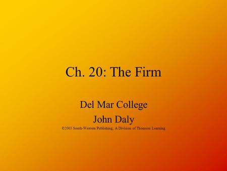 Ch. 20: The Firm Del Mar College John Daly ©2003 South-Western Publishing, A Division of Thomson Learning.