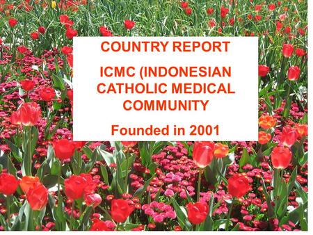 COUNTRY REPORT ICMC (INDONESIAN CATHOLIC MEDICAL COMMUNITY Founded in 2001.