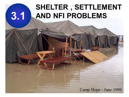 SHELTER, SETTLEMENT AND NFI PROBLEMS Camp Hope - June 1999 3.1.