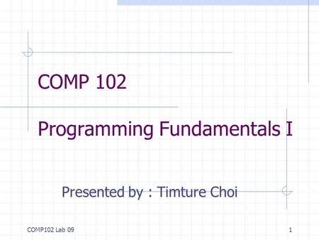 COMP102 Lab 091 COMP 102 Programming Fundamentals I Presented by : Timture Choi.