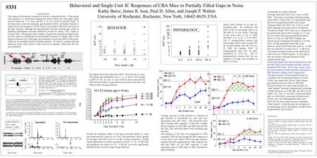 PHYSIOLOGY: Standard extracellular techniques were used to record 44 on and on-sustained units from the contralateral IC of 1-4 month-old CBA mice. Stimulus.