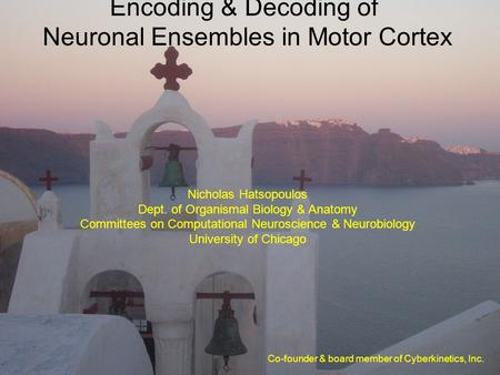 Encoding & Decoding of Neuronal Ensembles in Motor Cortex Nicholas Hatsopoulos Dept. of Organismal Biology & Anatomy Committees on Computational Neuroscience.